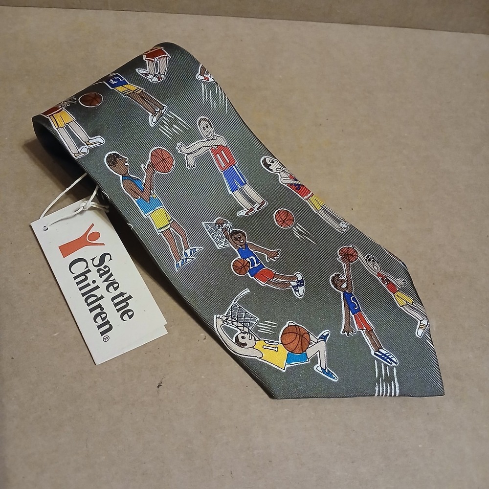 Save the Children Basketball Tie Coach Gift "Basketball Stuff" 100% Silk